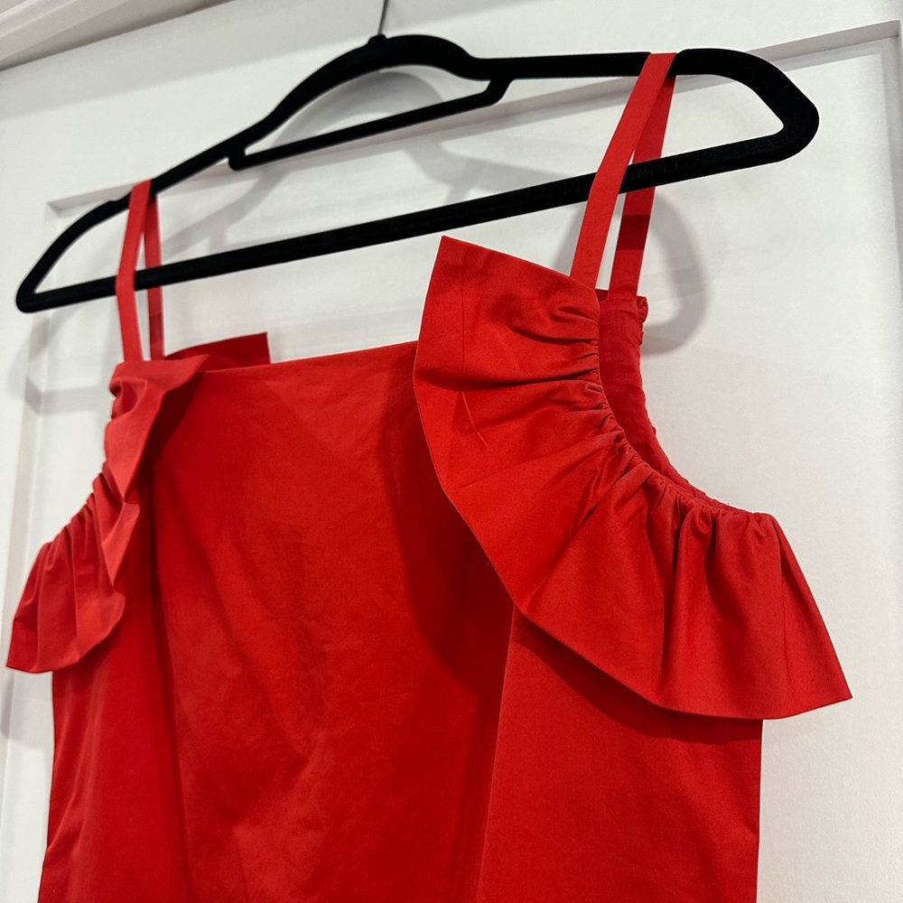 STAUD Red Ruffle-Shoulder Mini Dress - Picture 3 of 7